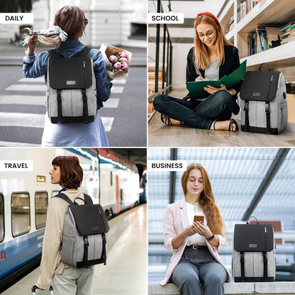 15.6 Zoll Laptop Rucksack Damen Herren Wasserdicht Uni Business Grau