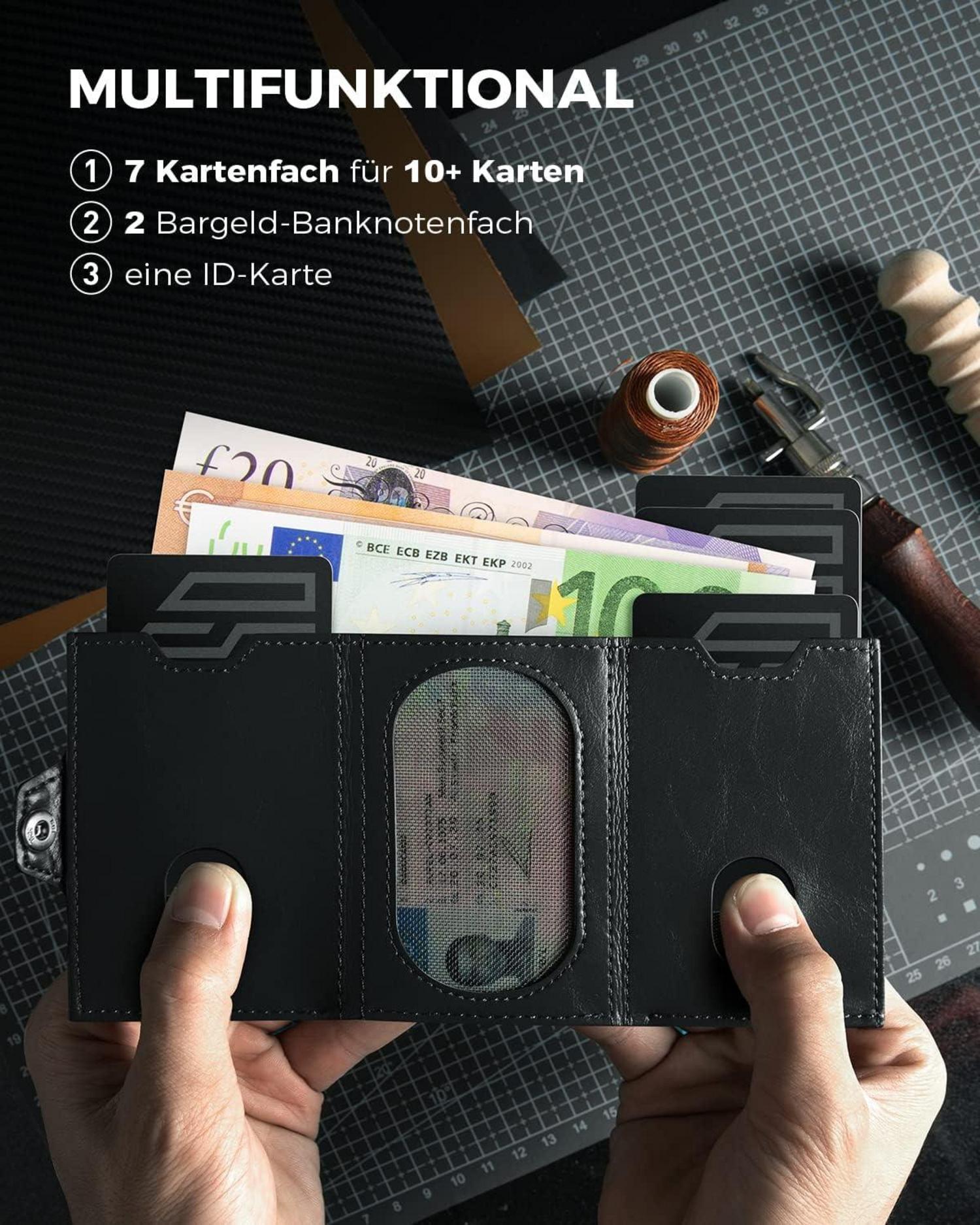 RFID Schutz Mini Geldbörse mit Münzfach für Herren Slim Wallet Schwarz