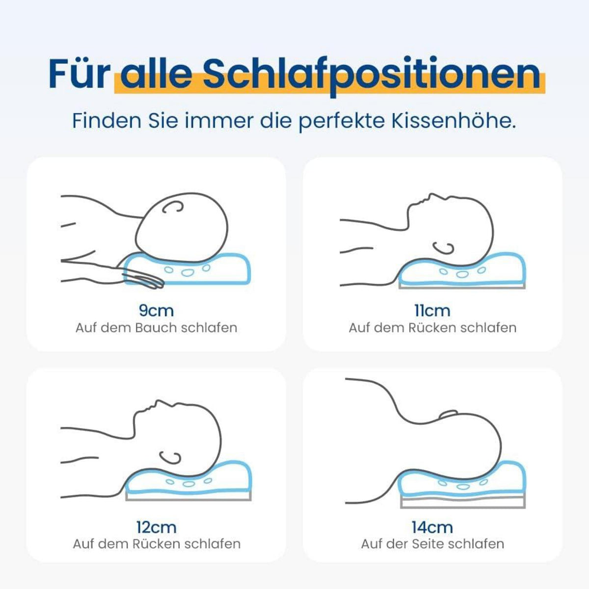 Höhenverstellbares Memory Foam Nackenstützkissen mit waschbarem Bezug Grau