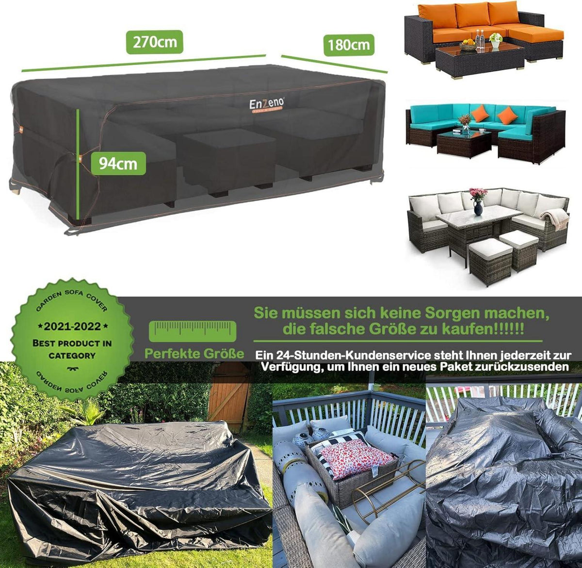 Abdeckung Gartenmöbel 270x180x94cm Oxford-Gewebe Wasserdicht Outdoor
