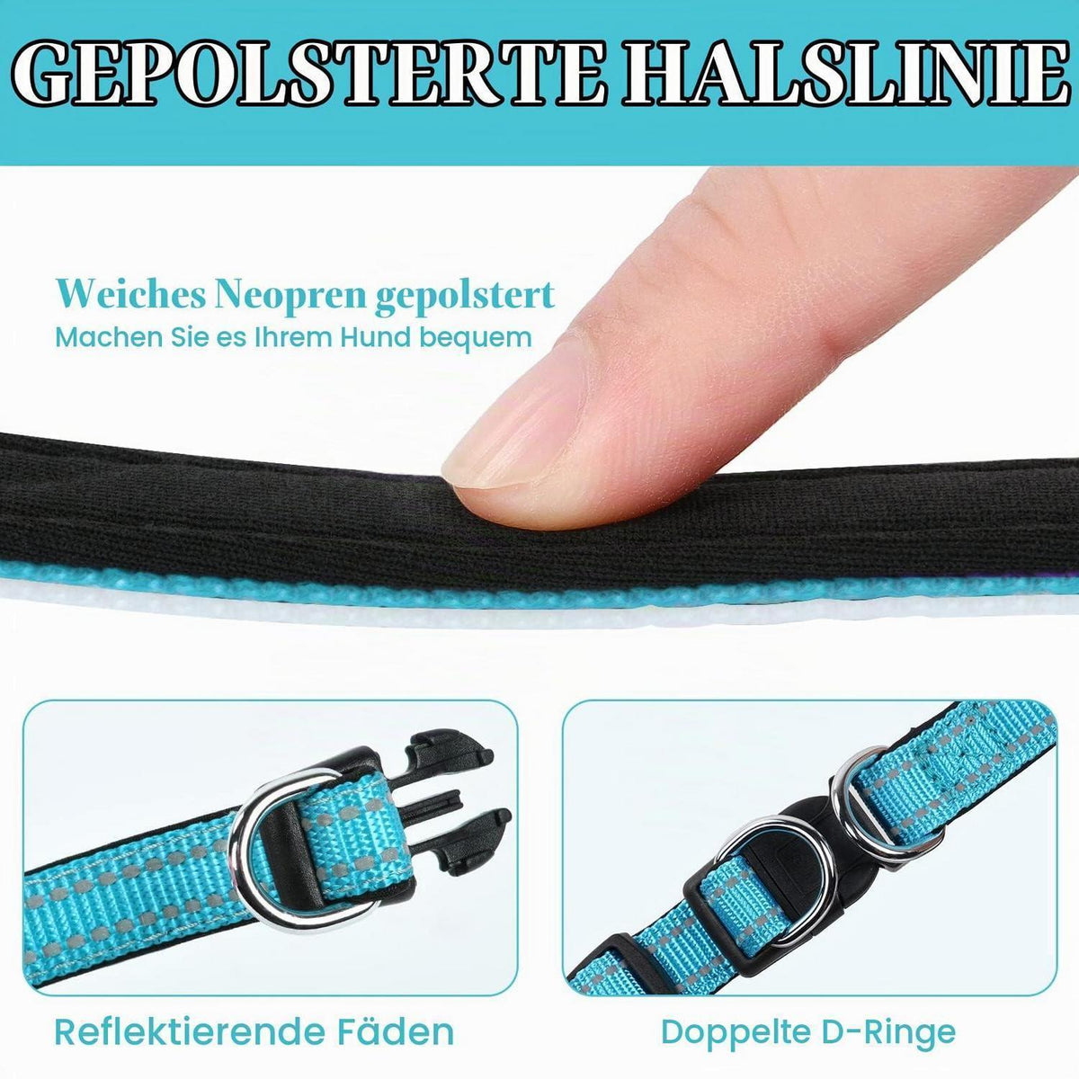 Reflektierendes Hundehalsband Blau S – Verstellbar & Atmungsaktiv