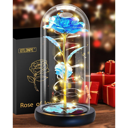 Ewige Rose im Glas LED Geschenkbox Blau für Frauen Mama