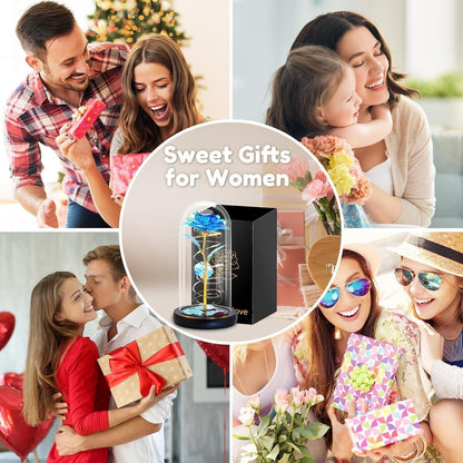 Ewige Rose im Glas LED Geschenkbox Blau für Frauen Mama