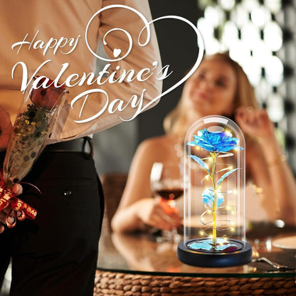 Ewige Rose im Glas LED Geschenkbox Blau für Frauen Mama