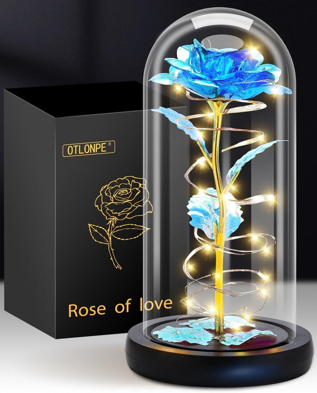 Ewige Rose im Glas mit LED, Romantisches Weihnachtsgeschenk
