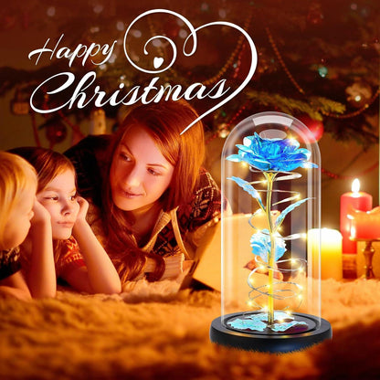 Ewige Rose im Glas LED Licht Blau Geschenkbox Muttertag Valentinstag