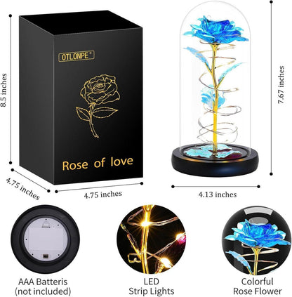 Ewige Rose im Glas LED Licht Blau Geschenkbox Muttertag Valentinstag