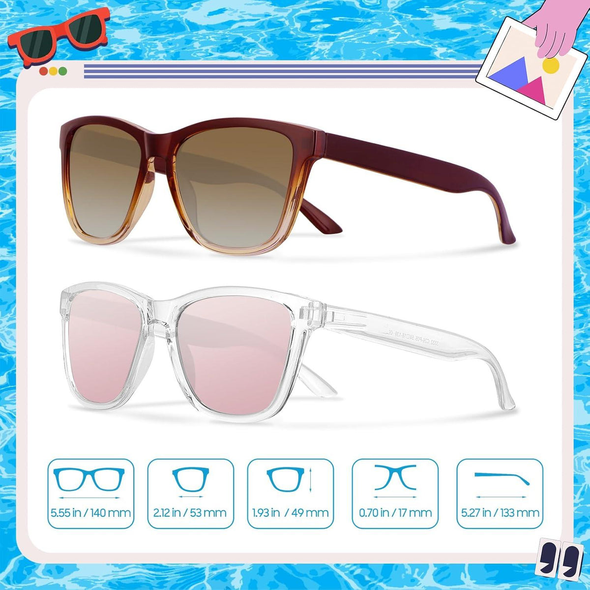 Ulknyss Polarisierte Retro Sonnenbrille Damen 2er Set UV400 Schutz