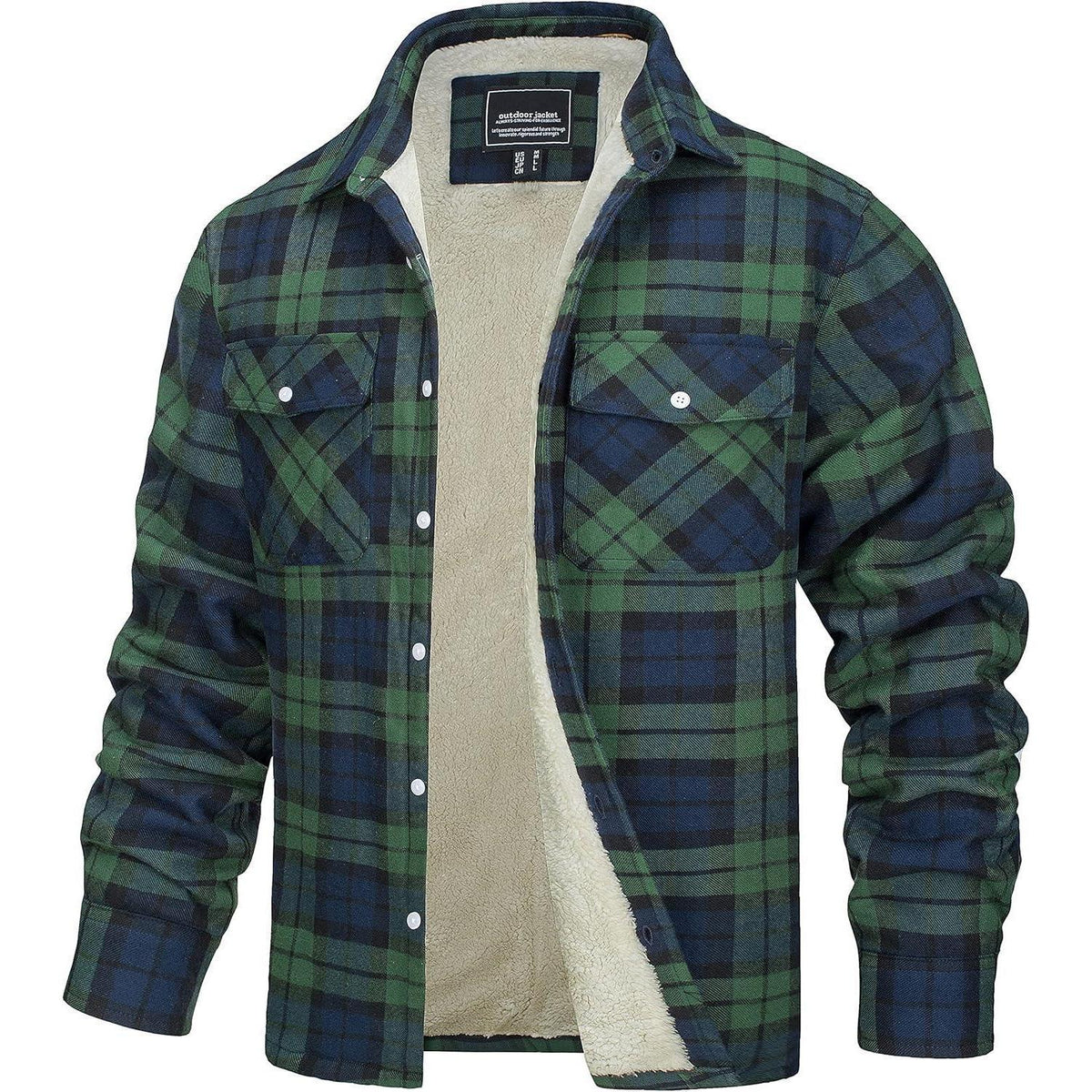 Herren Fleece Flanellhemd Winter Thermo Jacke Grün