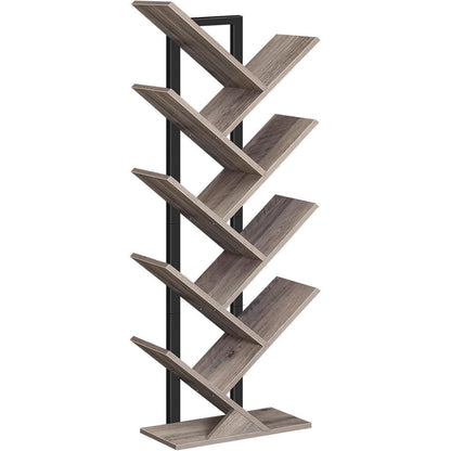 HOOBRO Bücherregal Baumform 9 Ebenen Holz Metall 34x20x116cm