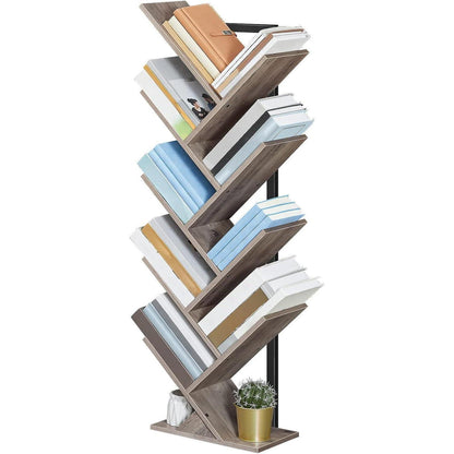 HOOBRO Bücherregal Baumform 9 Ebenen Holz Metall 34x20x116cm