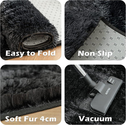 Shaggy Hochflor Teppich Antirutsch Weich Groß Schwarz 150x240cm