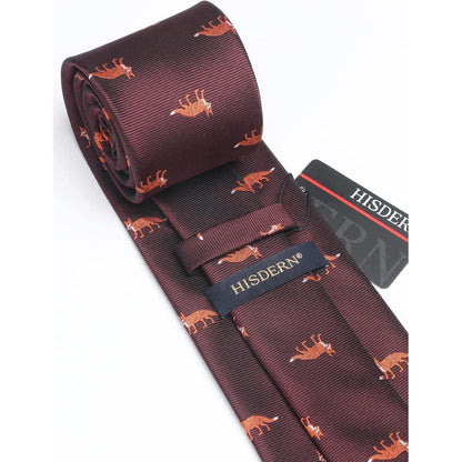 Krawatten-Set Herren mit Tiermuster, Einstecktuch, Business & Hochzeit, Burgund