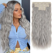 60cm lange Wellenhaarverlängerung mit Clips - Silber Grau