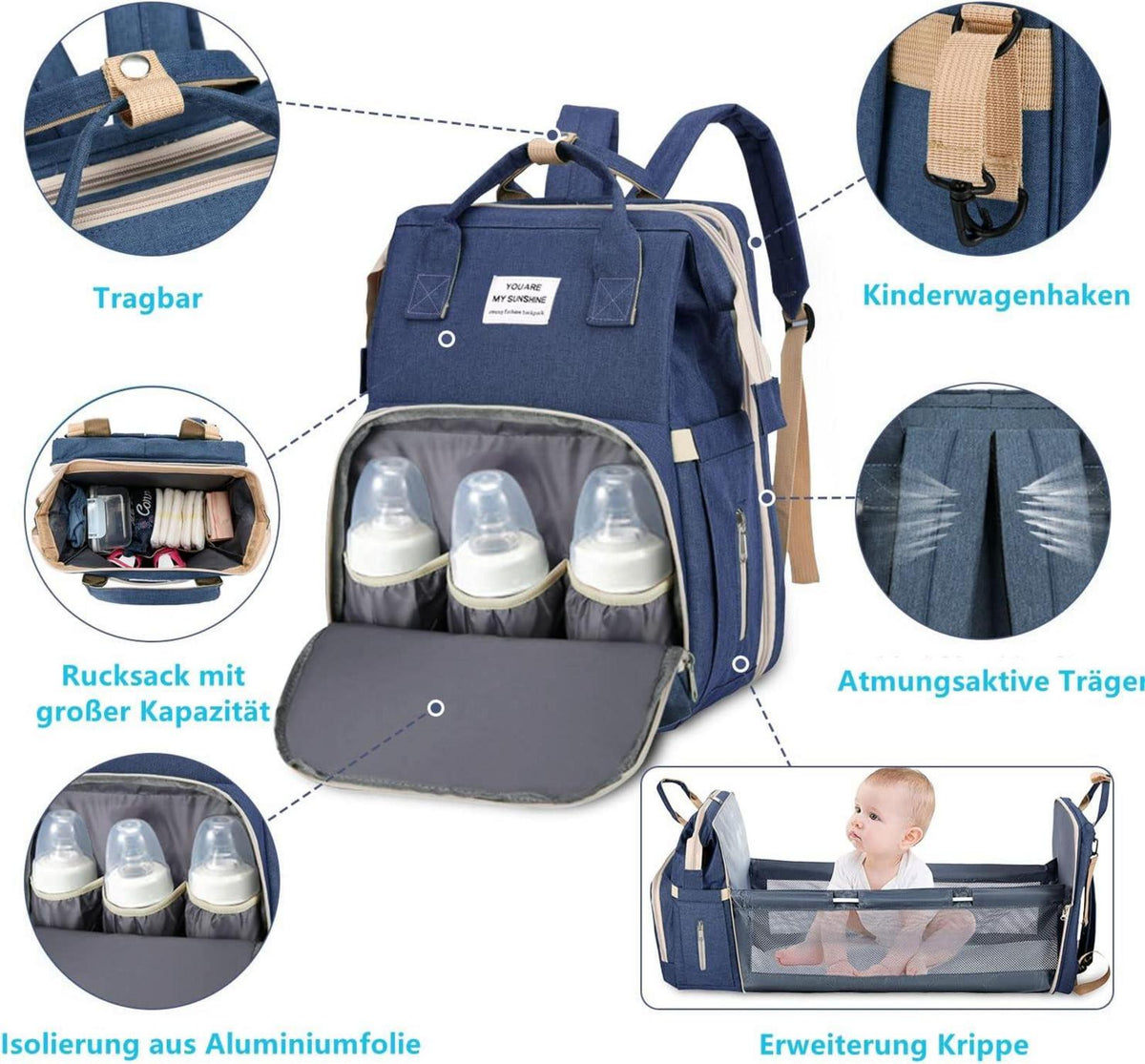Wickeltasche Rucksack Multifunktional Wasserabweisend Groß Volumen