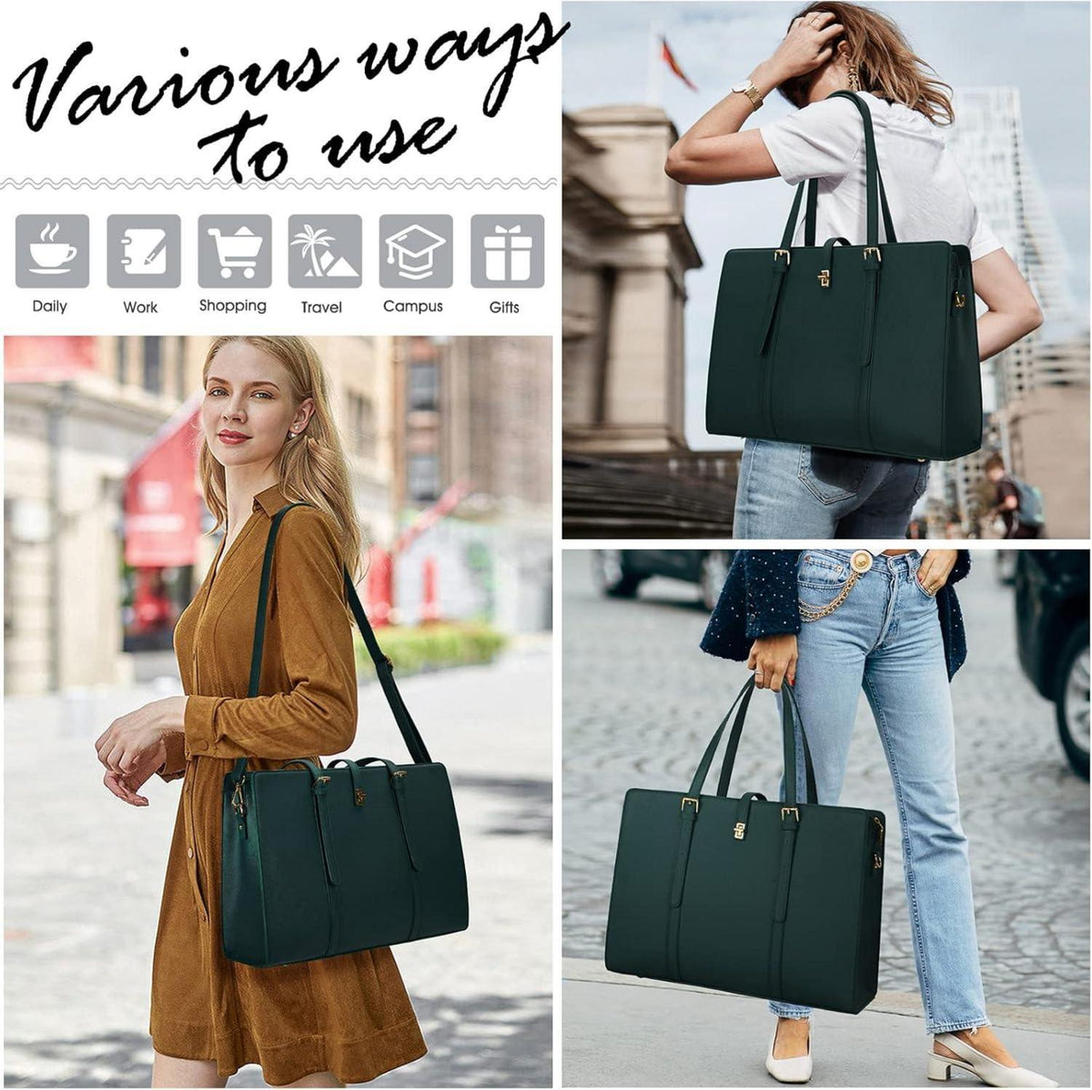 IGOLUMON Handtasche Damen Groß Wasserdicht 15.6 Zoll PU Leder Business
