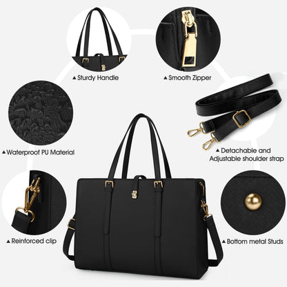 Große Schwarze Wasserdichte Handtasche Damen 15.6 Zoll PU Leder