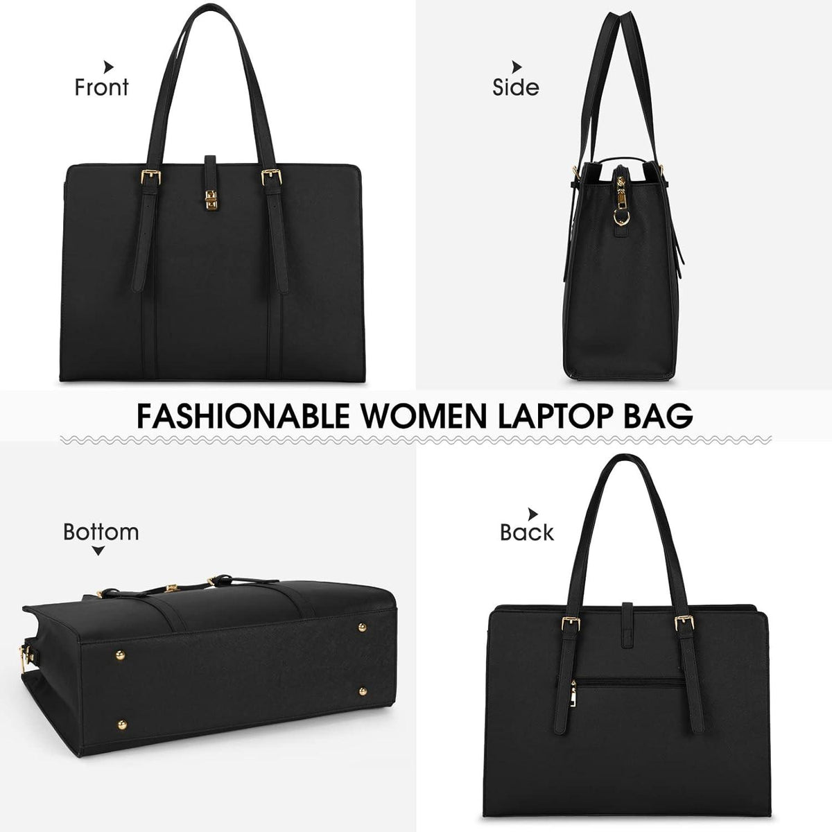 IGOLUMON Damen Handtasche Shopper Schwarz 15.6 Zoll Laptop PU Leder