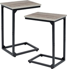 Höhenverstellbarer Beistelltisch C-Form Holz Metall Grau 2er-Set