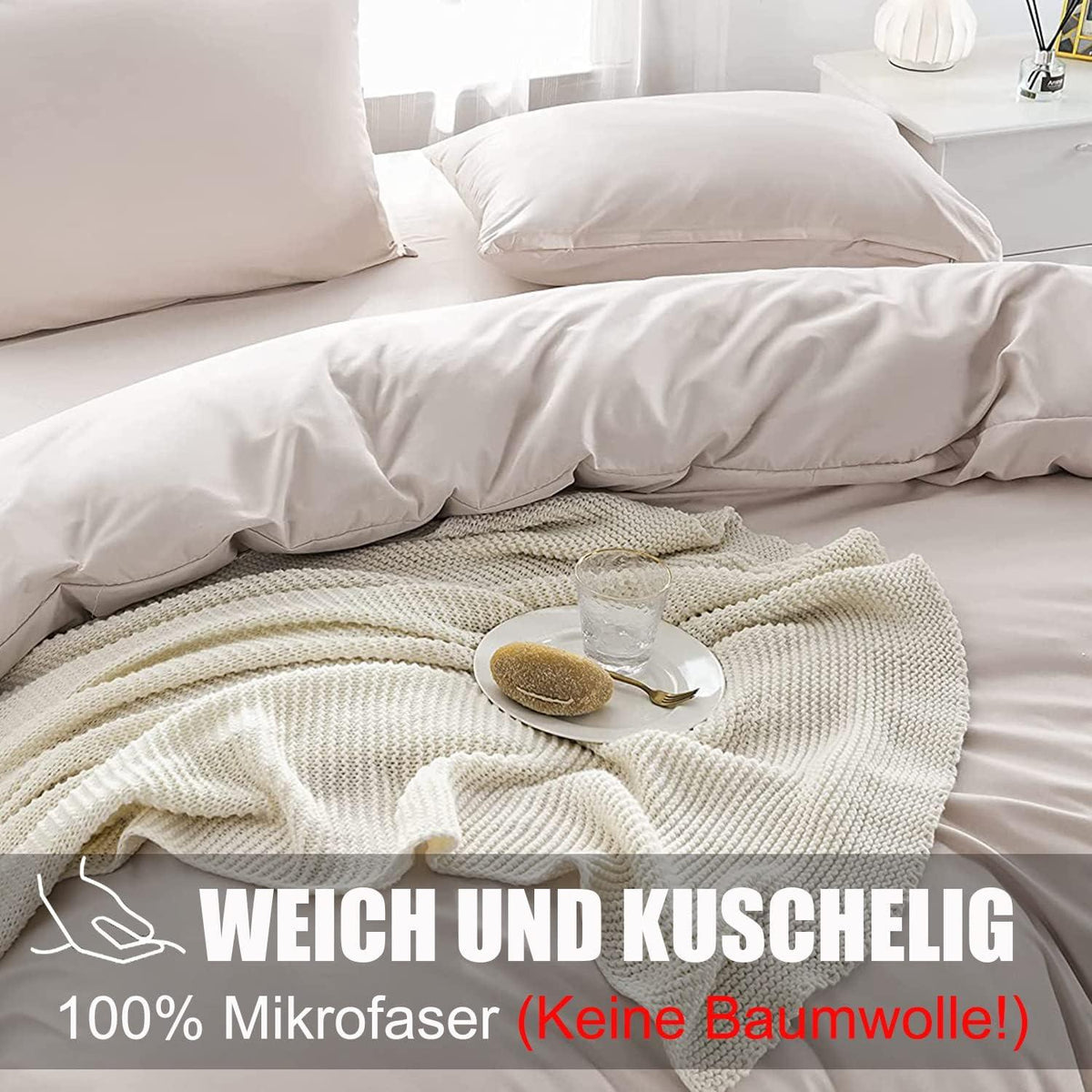 Soifox Bettwäsche 200x220 Beige Mikrofaser Set 2-teilig