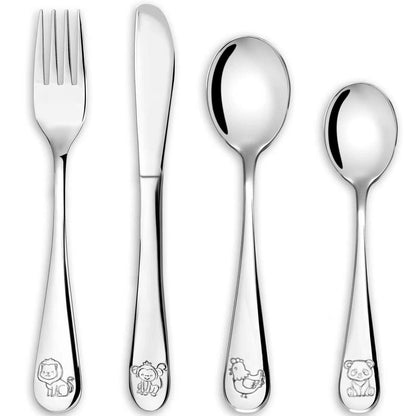 Kinderbesteck Set 4-teilig Edelstahl Tiere – Geschenk für Kinder