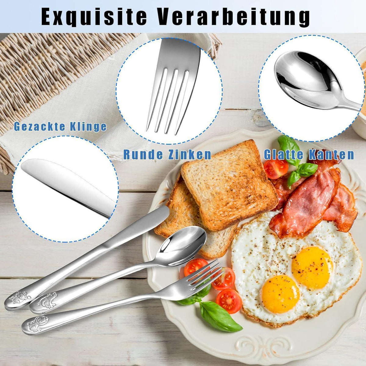 Kinderbesteck Set 4-teilig Edelstahl Tiere – Geschenk für Kinder
