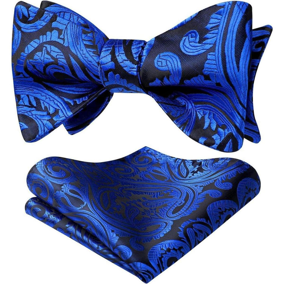 Herren Fliege & Einstecktuch Set Paisley Jacquard Royal Blau
