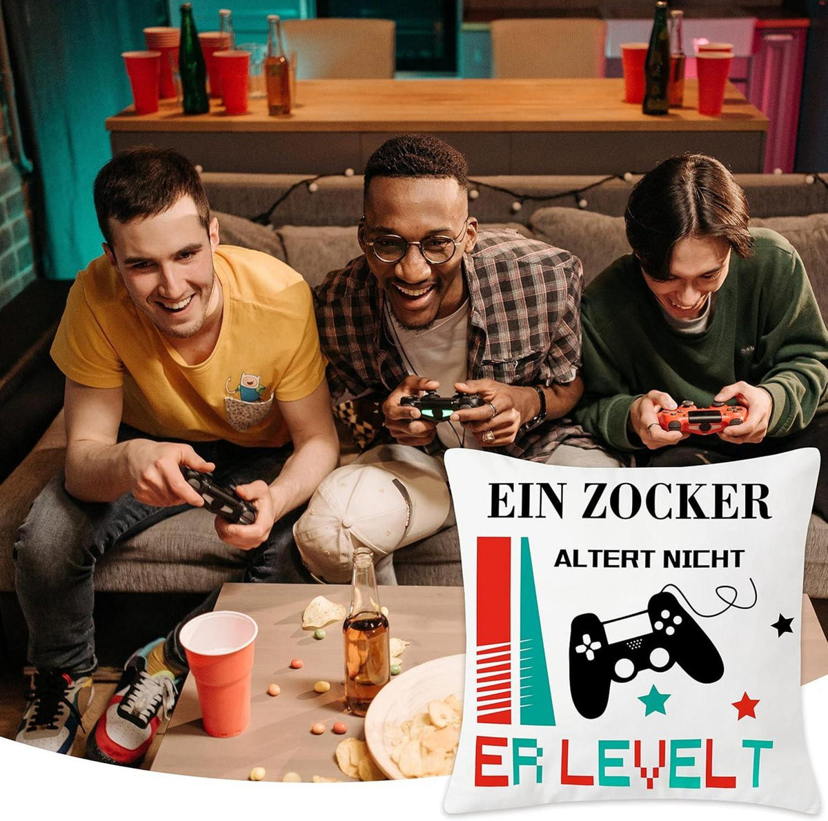 Gaming Deko Kissenbezug 45x45 Geschenke Männer Jugendzimmer Zocker