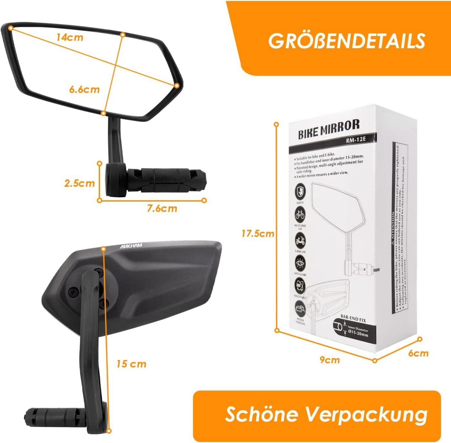 Fahrradspiegel HD Auto-Grad Glas 360° Rückspiegel Lenker 15-20mm E-Bike