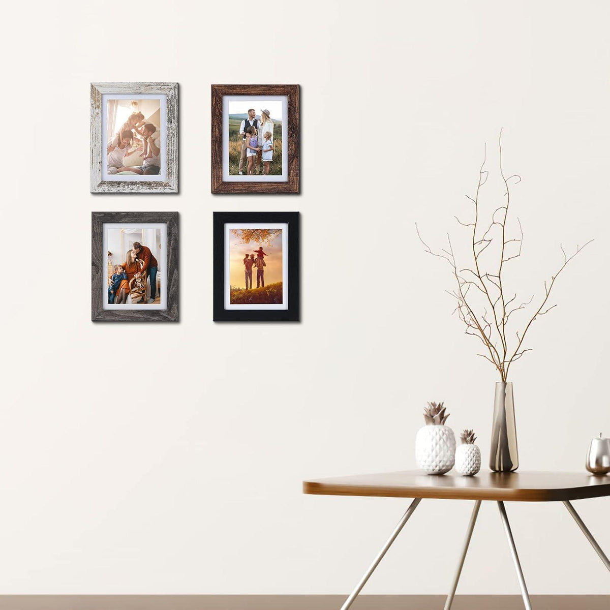 4er-Set Holz Bilderrahmen 13x18 cm mit Passepartout 15x20 cm - Multi Farben