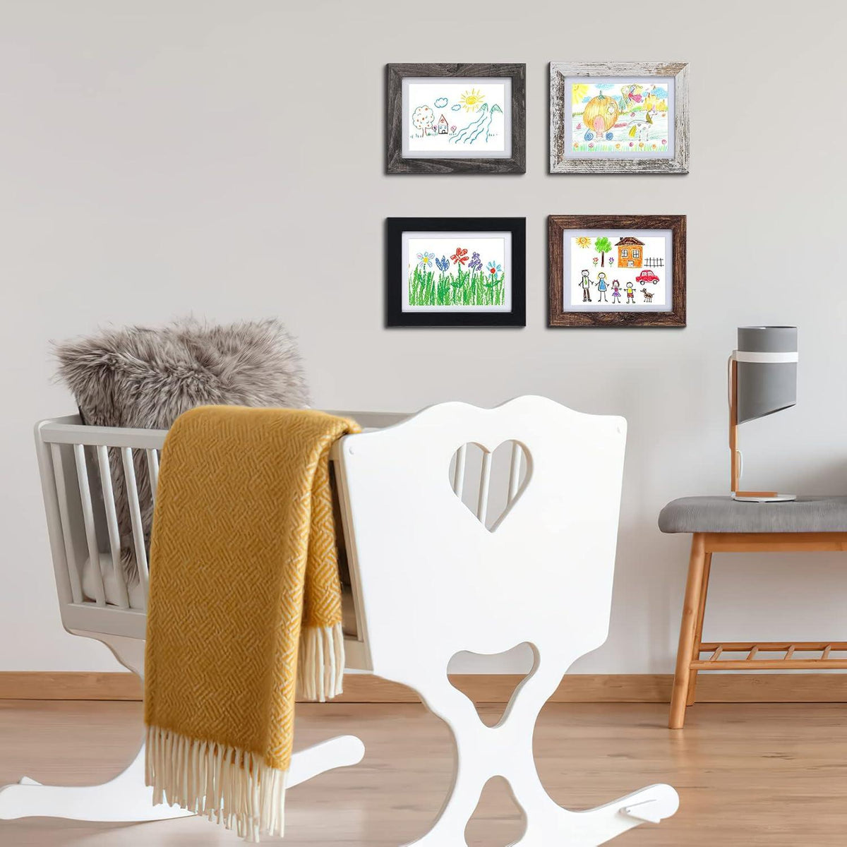 EXYGLO Bilderrahmen 13x18cm mit Passepartout 4er-Set Holz Fotorahmen