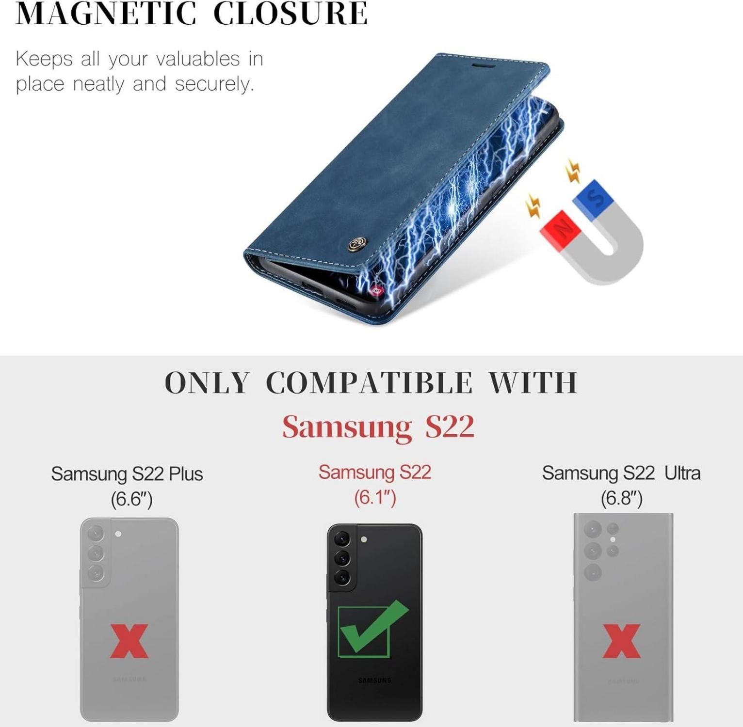 CaseMe Samsung Galaxy S22 5G Hülle Leder Flip Case Blau