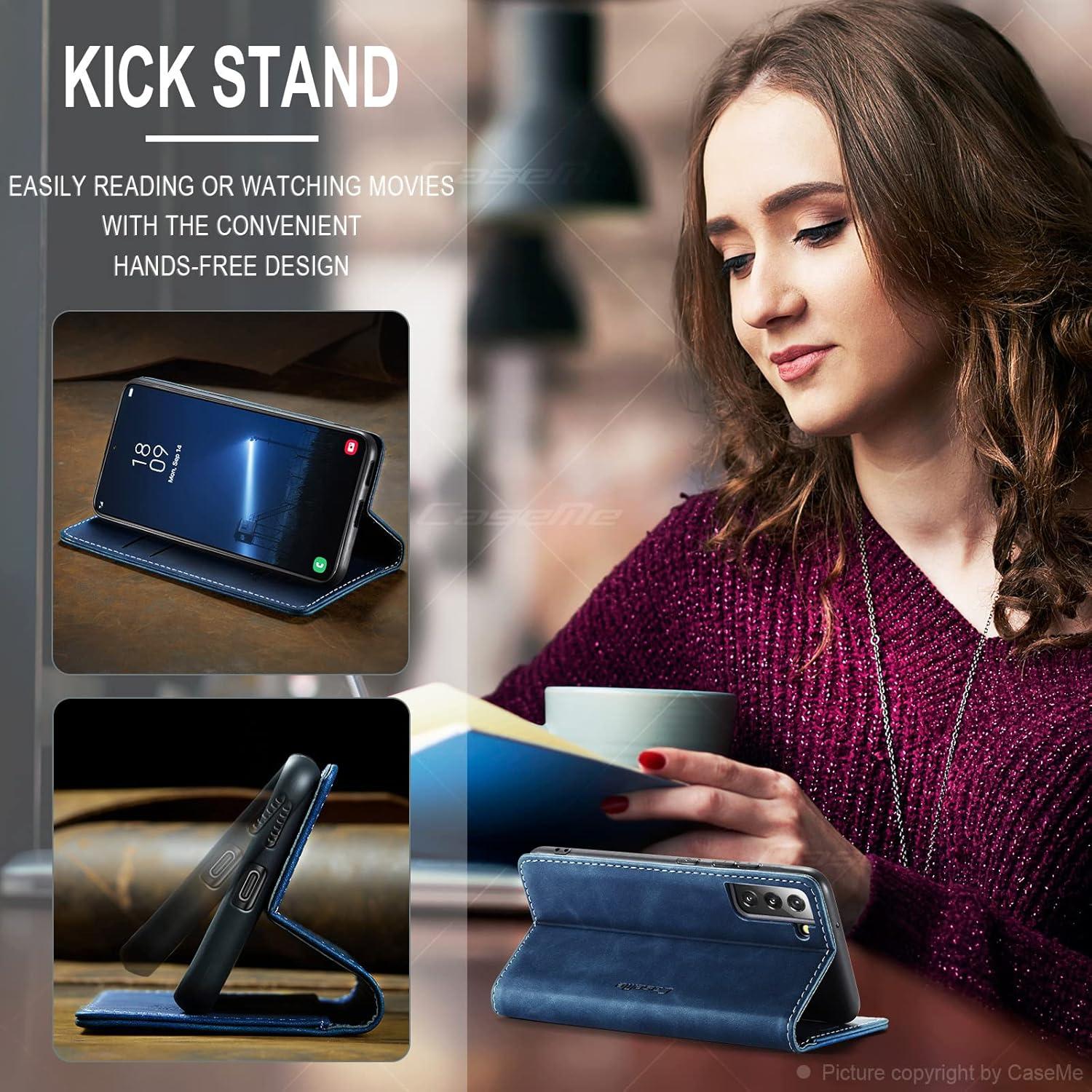 Samsung Galaxy S22 5G Handyhülle Premium Leder Flip Case Blau