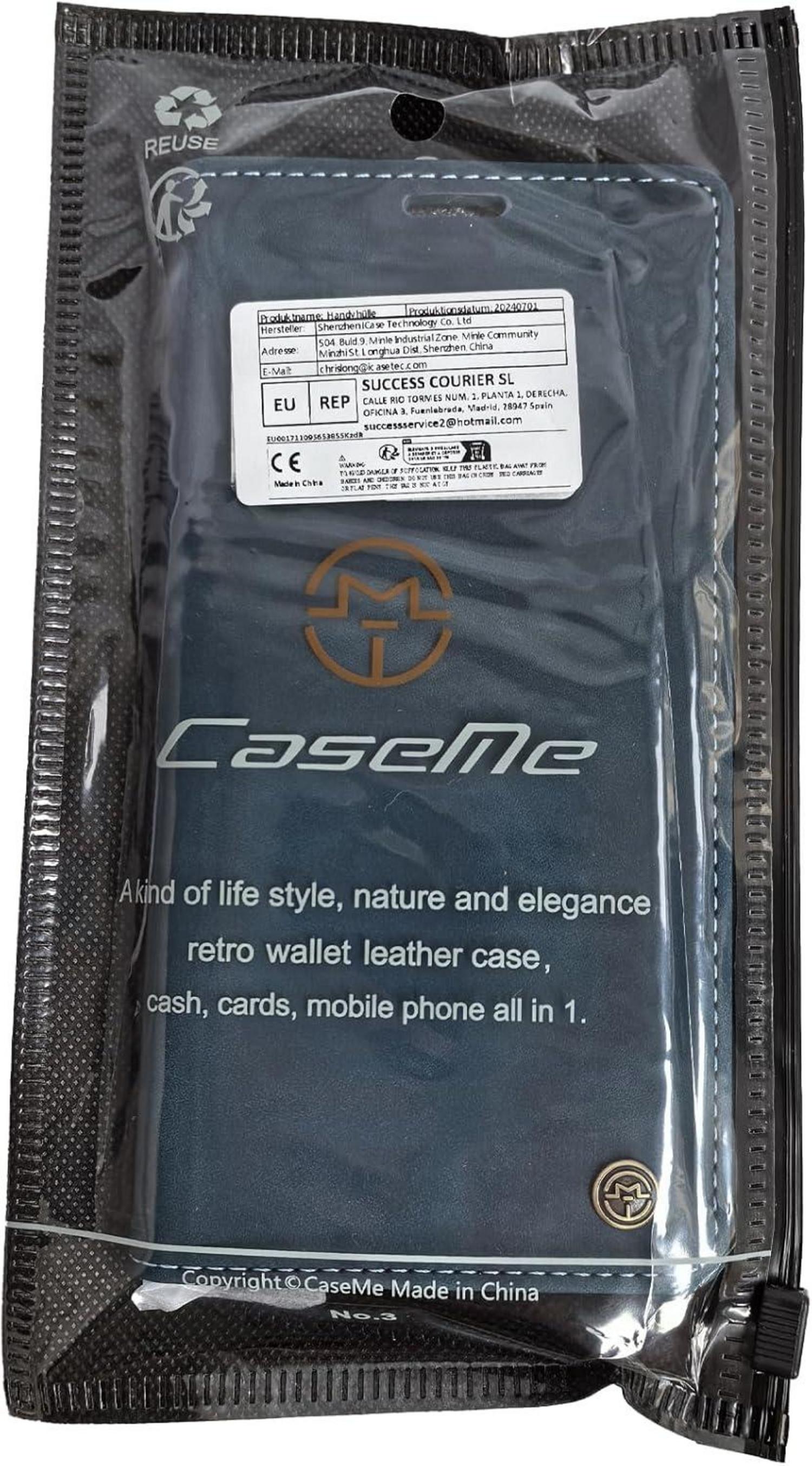 CaseMe Samsung Galaxy S22 5G Hülle Premium Leder Flip Case Magnet Blau