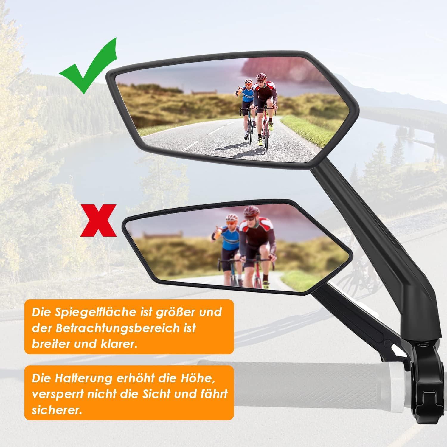 Arkham Fahrradspiegel HD Extra Große Spiegelfläche Echtglas 360°-Anpassung recyceltes Nylon-Schale Sturzsicher Universal