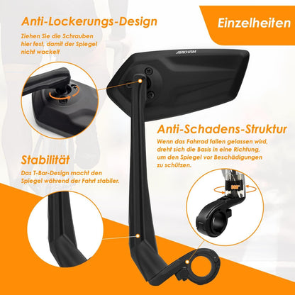 Fahrradspiegel Arkham HD Extra Groß Schlagfestes Echtglas 21-25.4mm