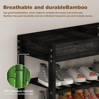 Bambus Schuhregal 6-stöckig für 20 Paar Schuhe, schwarz