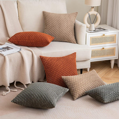 Kordsamt Kissenbezüge 40x40 cm 2er Set Dekokissen Sofakissen Braun