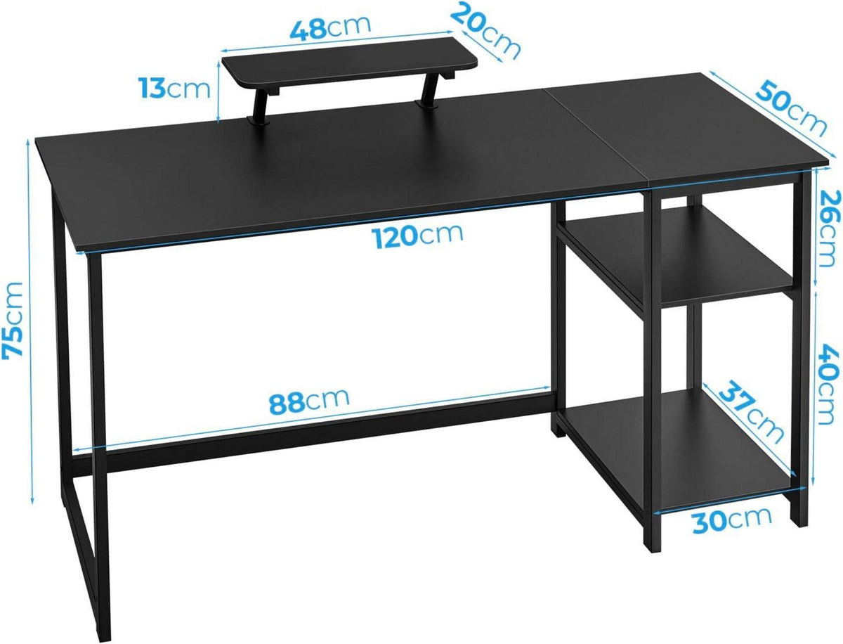 Schreibtisch mit Stauraum und Monitorständer, Schwarz 120cm