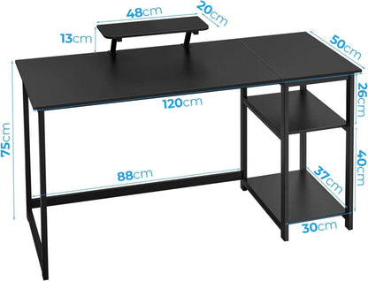 Schreibtisch mit Stauraum und Monitorständer, Schwarz 120cm