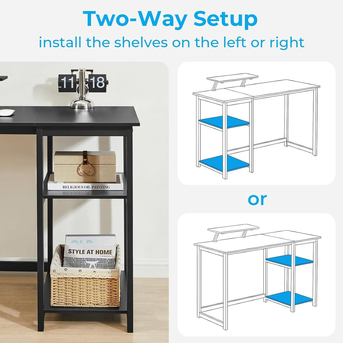 Schreibtisch 120cm Schwarz Stauraum Monitorständer Bürotisch Home Office