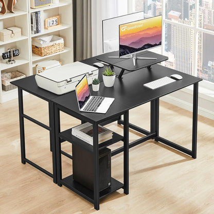 Schreibtisch 120cm Schwarz Stauraum Monitorständer Bürotisch Home Office