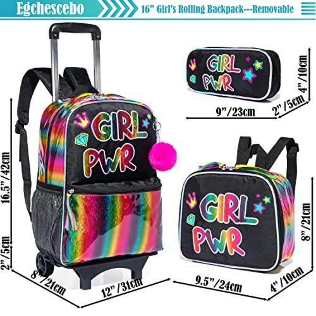 Kinder Rollkoffer Rucksack Set für Mädchen Rosa & Schwarz