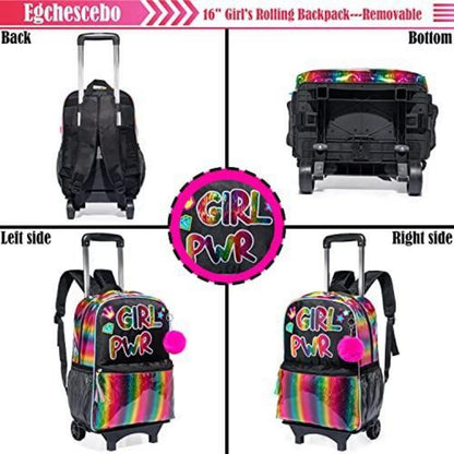 Kinder Rollkoffer Rucksack Set für Mädchen Rosa & Schwarz