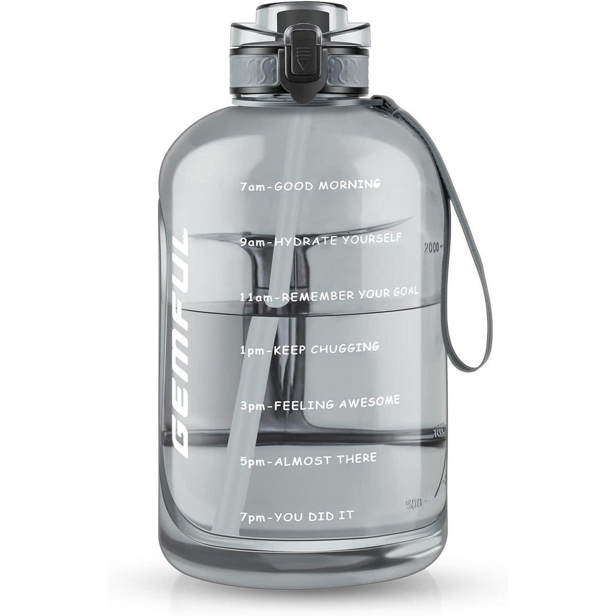 3L Sport-Trinkflasche mit Zeitmarkierung und Strohhalm (Grau)