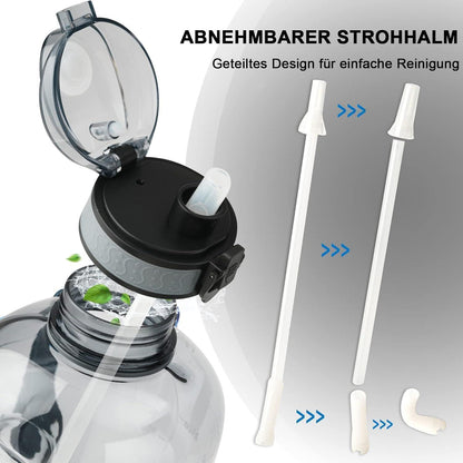 3L Sport-Trinkflasche mit Zeitmarkierung und Strohhalm (Grau)