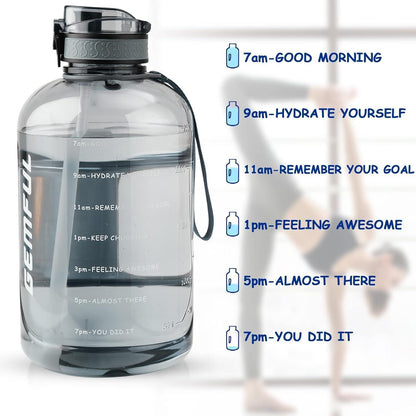 3L Sport-Trinkflasche mit Zeitmarkierung und Strohhalm (Grau)