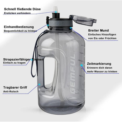3L Sport-Trinkflasche mit Zeitmarkierung und Strohhalm (Grau)