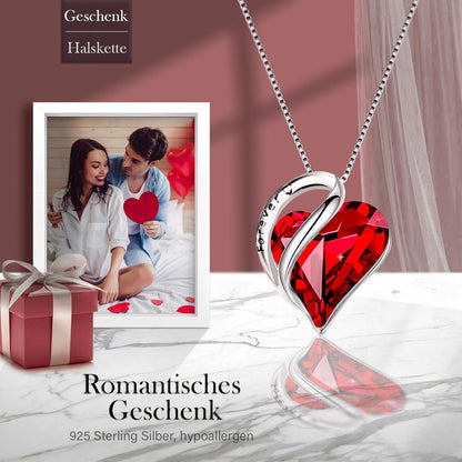925 Sterling Silber Halskette Herz Birthstone Kristall Anhänger