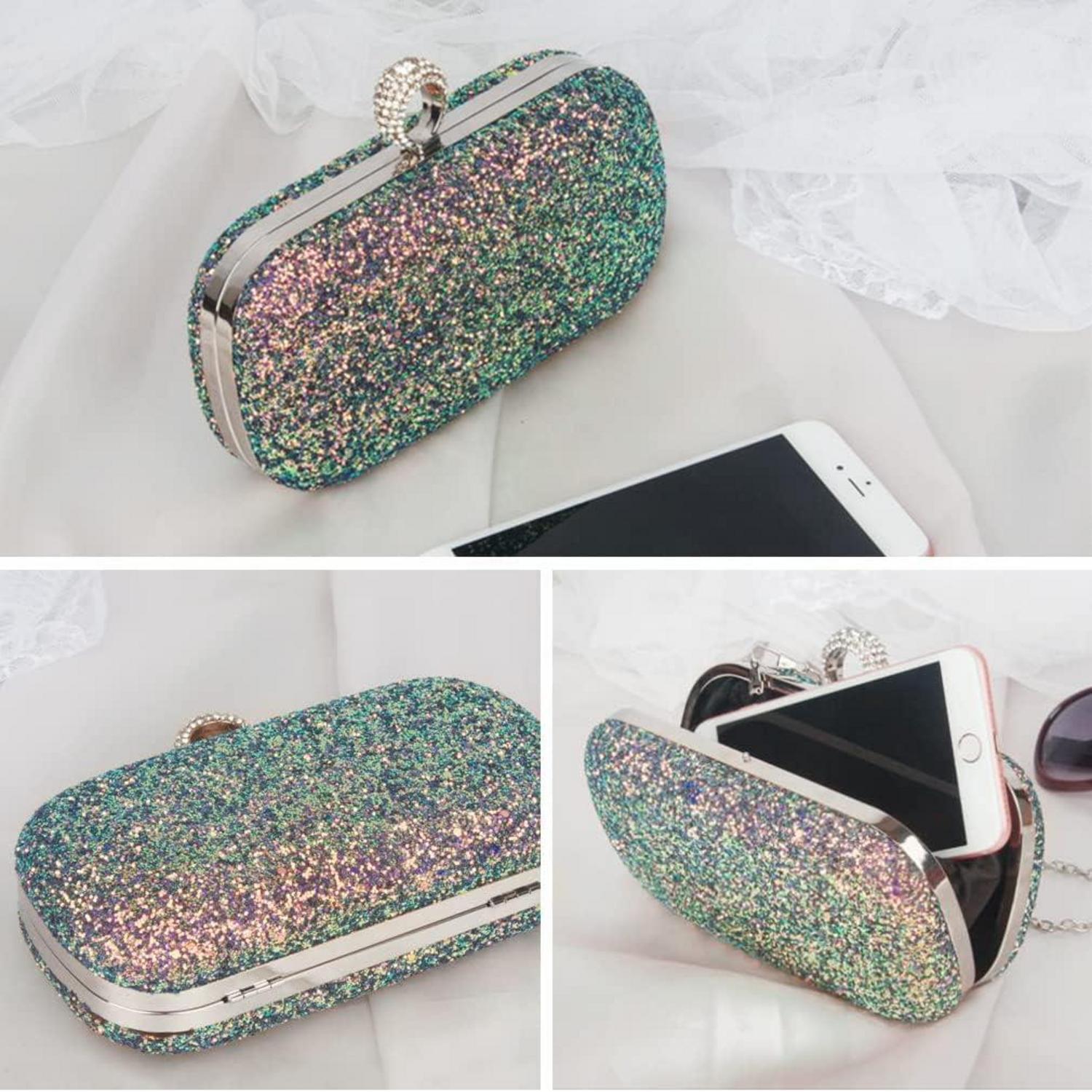 Damen Glitzer Clutch Handtasche Strass Abendtasche Hochzeit Party